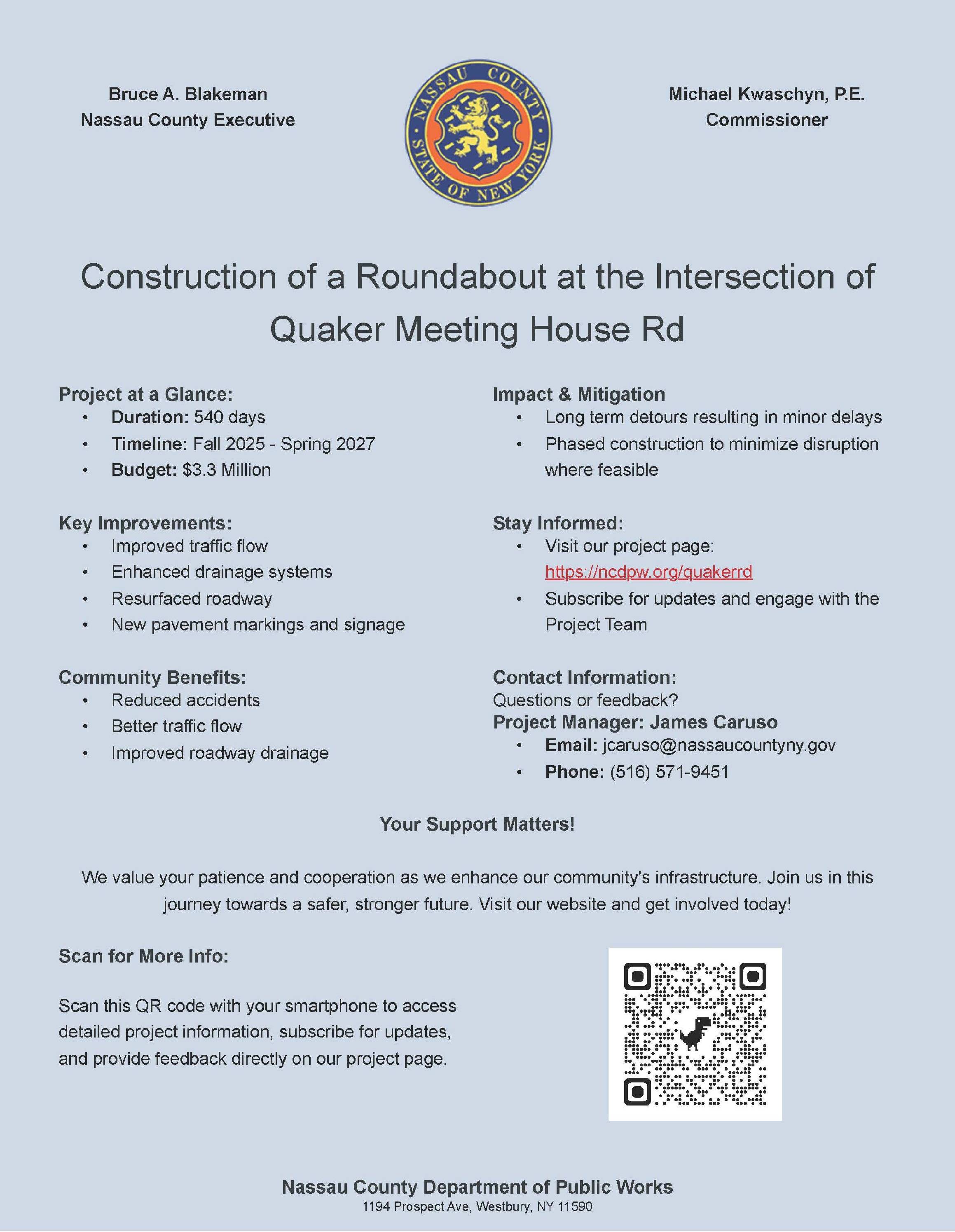 Construction of a Roundabout at the Intersection of Quaker Meeting House Rd - Project Information Pamphlet (1) - Copy